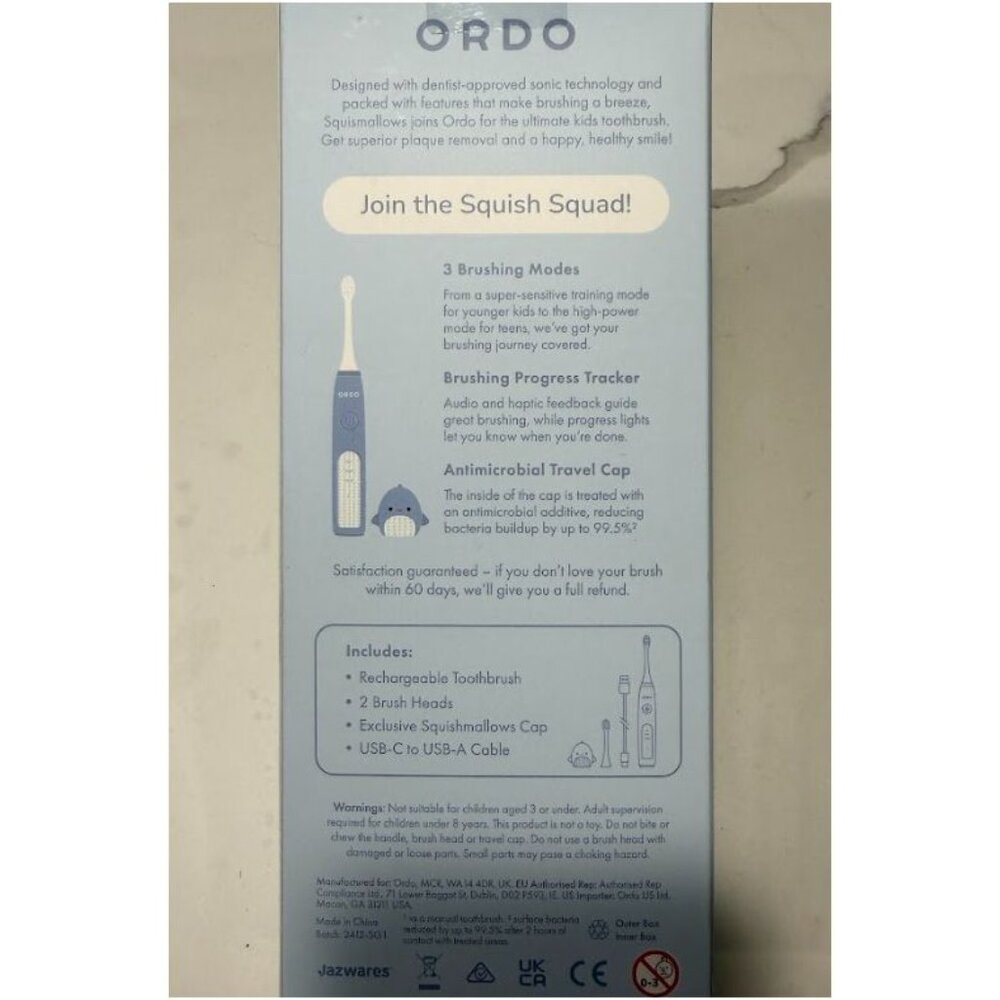 Squishmallows Ordo Sonic Kids Rechargeable Toothbrush Samir In Blue - Picture 4 of 7